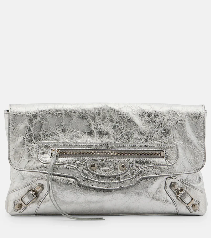 Le City metallic leather clutch in silver