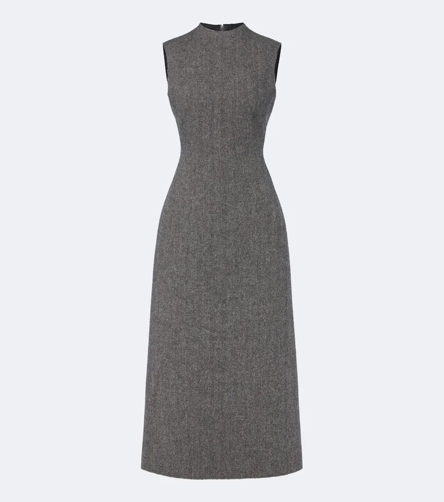 Herringbone virgin wool midi dress