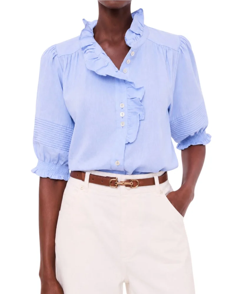 Cotton Chambray Ruffle Blouse