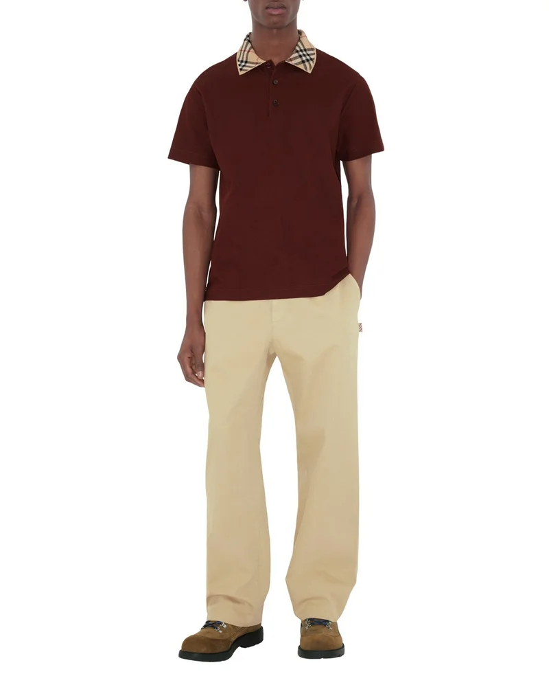 Check Collar Cotton Polo Shirt
