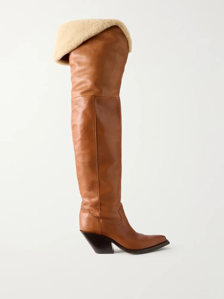 Azalean shearling-trimmed leather over-the-knee boots