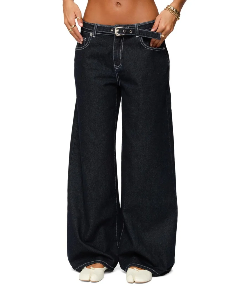 Karah Belt Low Rise Dark Rinse Wash Jeans