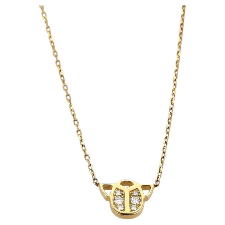 Cartier Diamond Scarab 18k Yellow Gold Pendant Necklace with Paper 16-inch