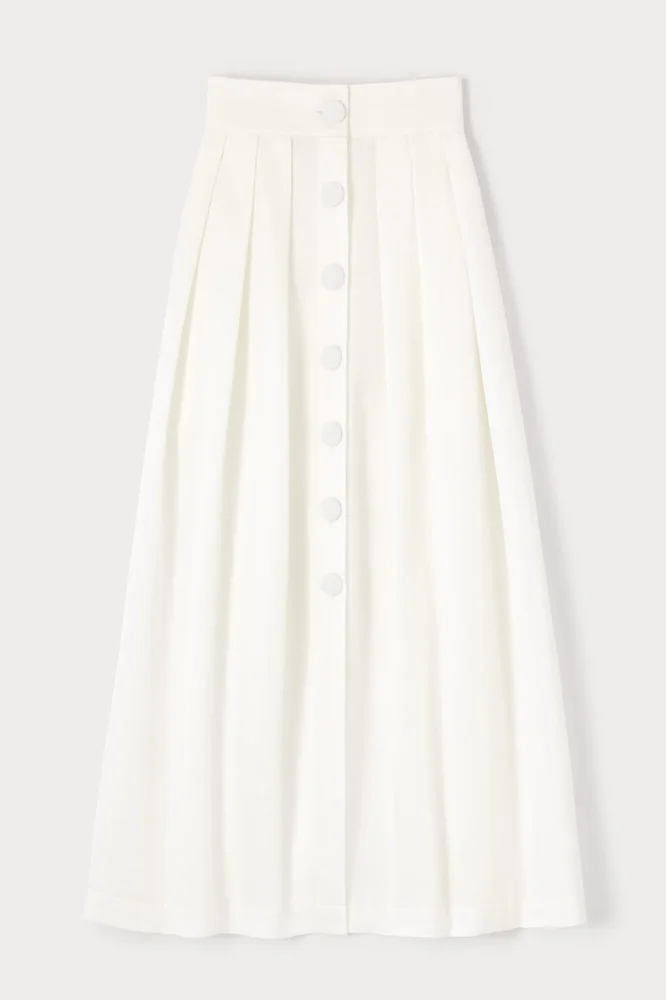 White button-front pleated maxi skirt