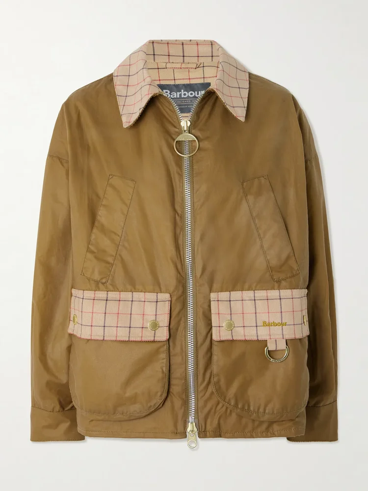 Launton checked corduroy-trimmed waxed-cotton jacket