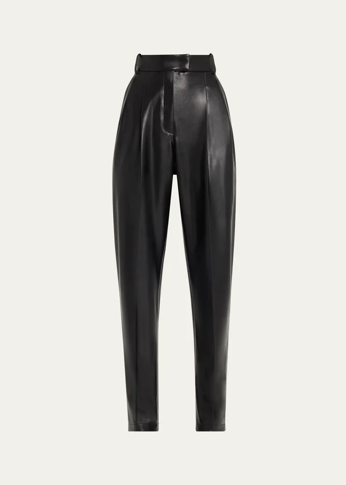 Dru Pleated Tapered Faux Leather Pants