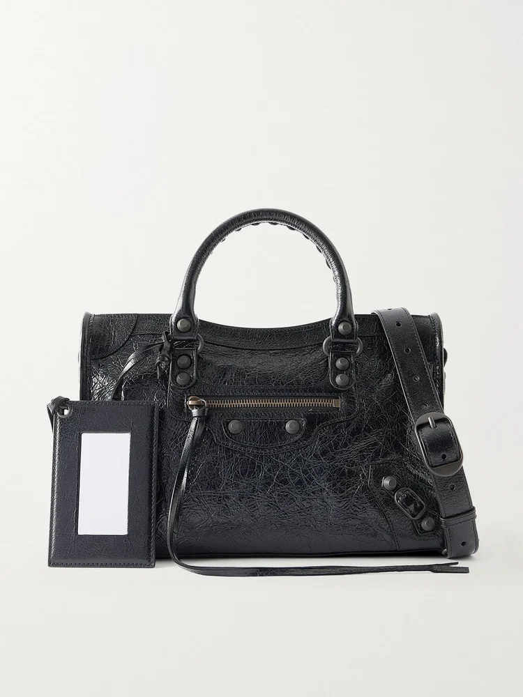 Balenciaga Le City small embellished crinkled-leather shoulder bag