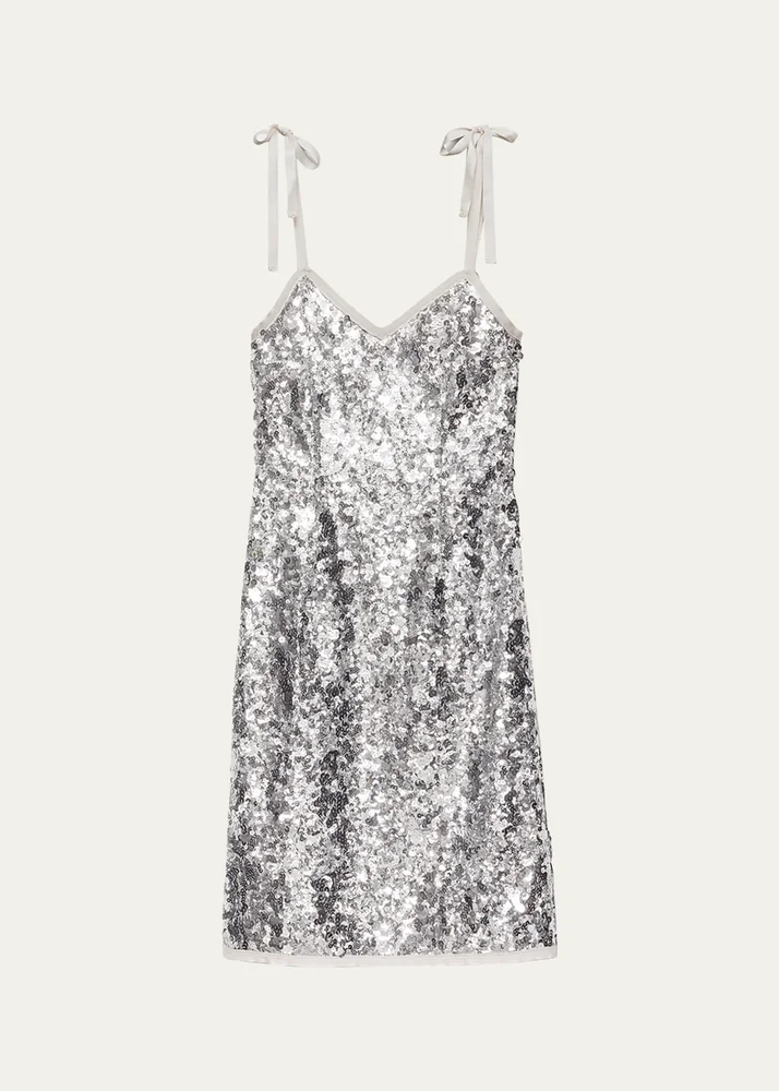 Sequin Tie-Shoulder Midi Dress