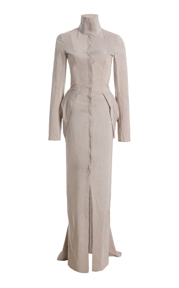 Tailored Cotton-Silk Bustle Maxi Dress