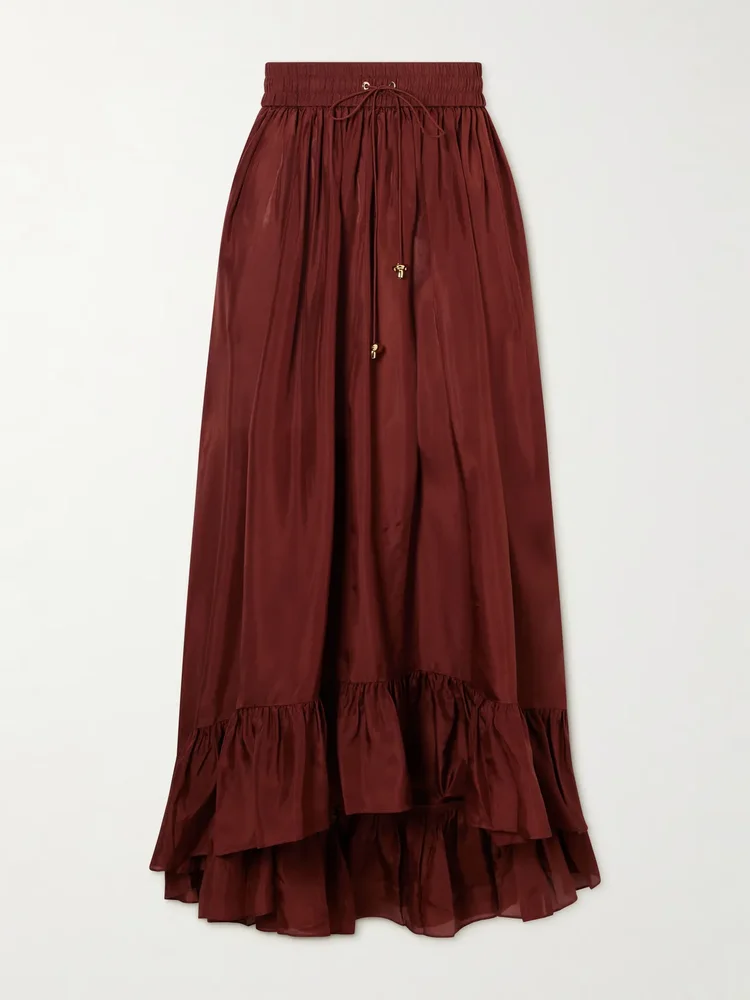 Aster ruffled silk maxi skirt
