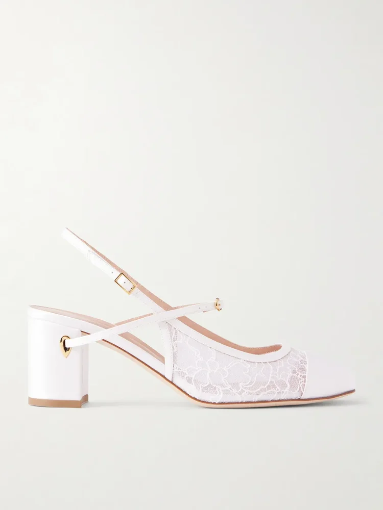 Mattia 65 satin-trimmed lace pumps in White