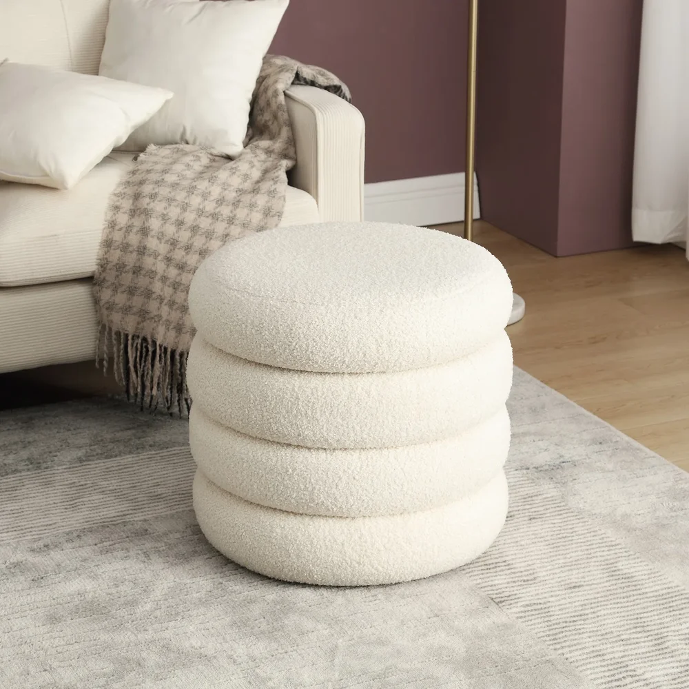 Leiani Round Boucle Storage Ottoman
