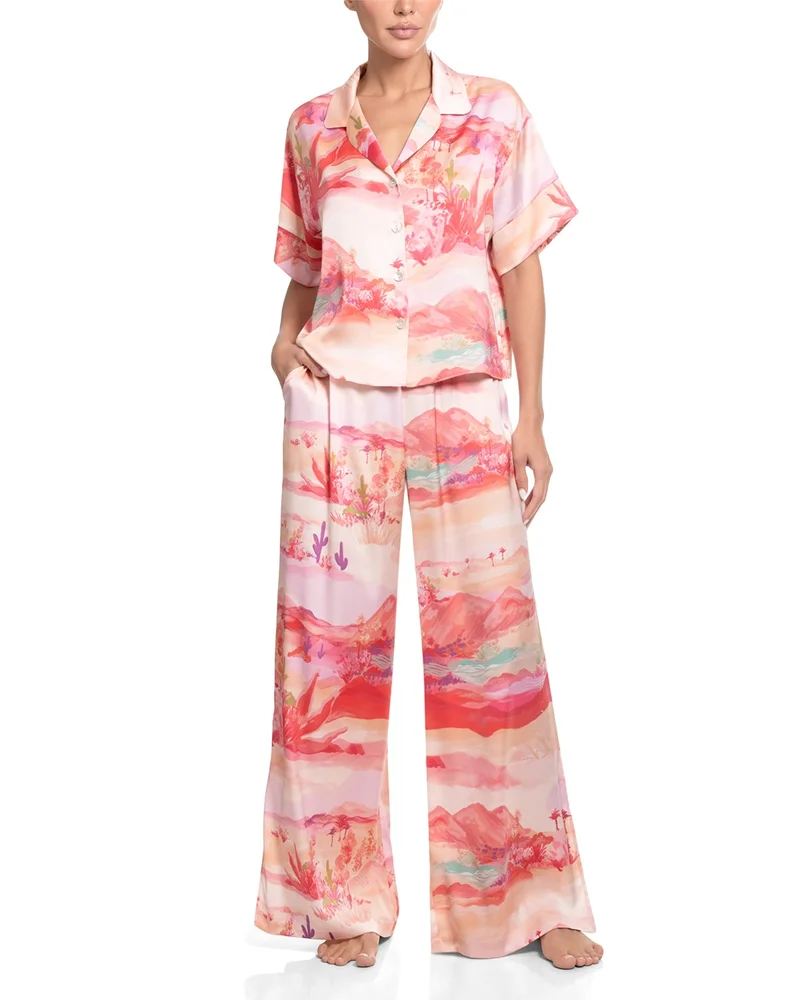 Stretch Satin Palazzo Pants Pajama Set