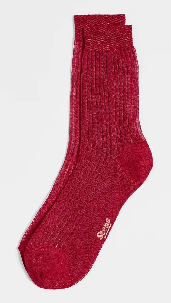 Fine Ribbed Metallic Crew Socks