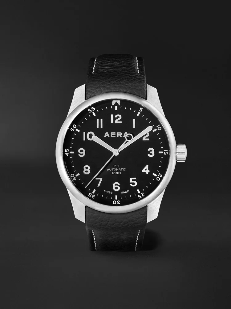 P-1 Pilot Automatic Stainless Steel Watch (Black Dial)