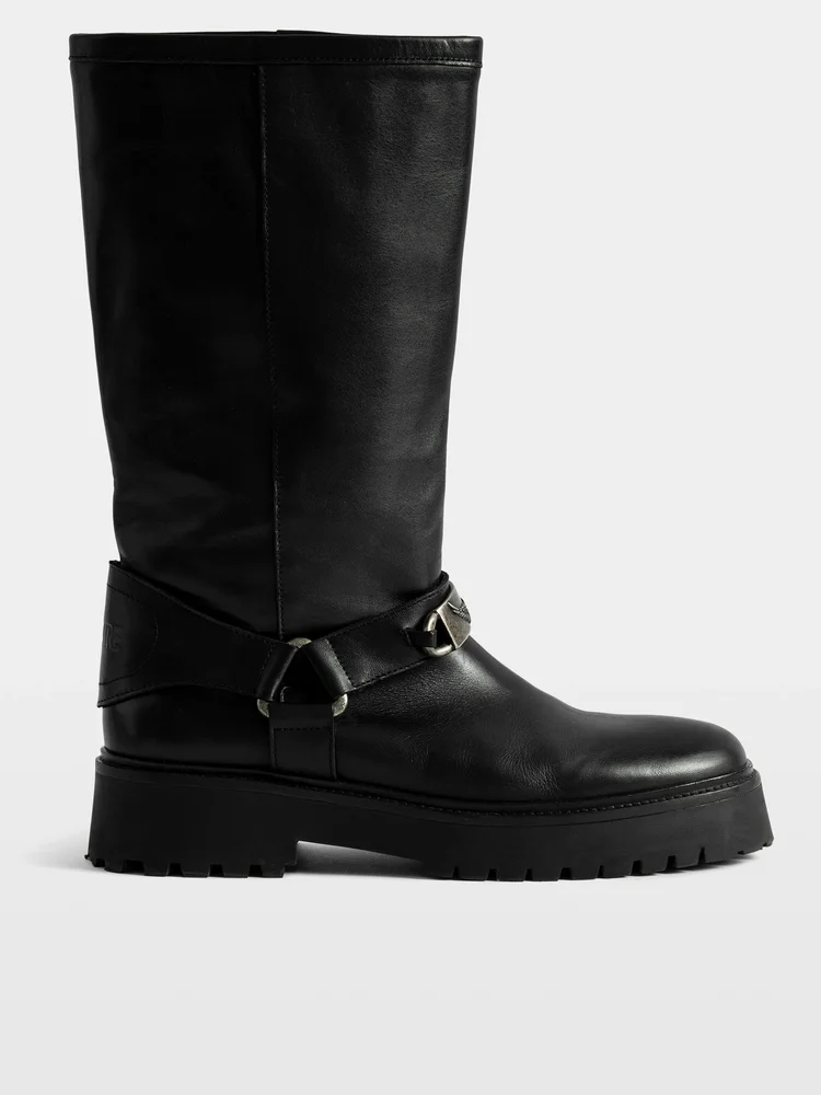 Zadig & Voltaire Angie Black Leather Biker Boots With Harness