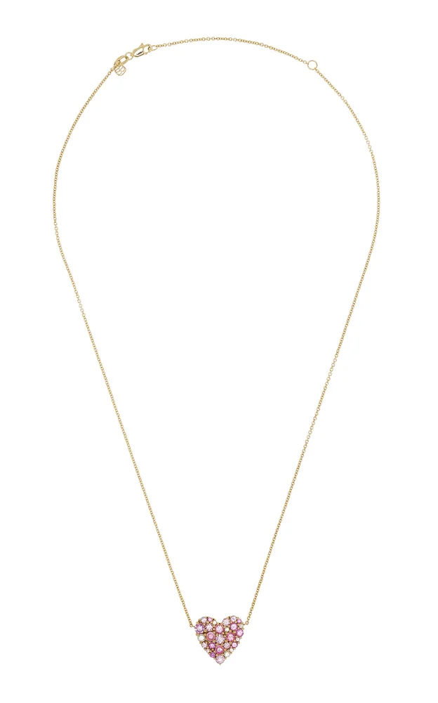 14K Gold, Diamond, and Pink Sapphire Cocktail Heart Necklace