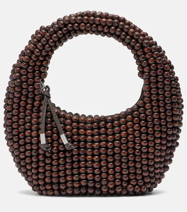Reef Small beaded leather-trimmed top-handle bag