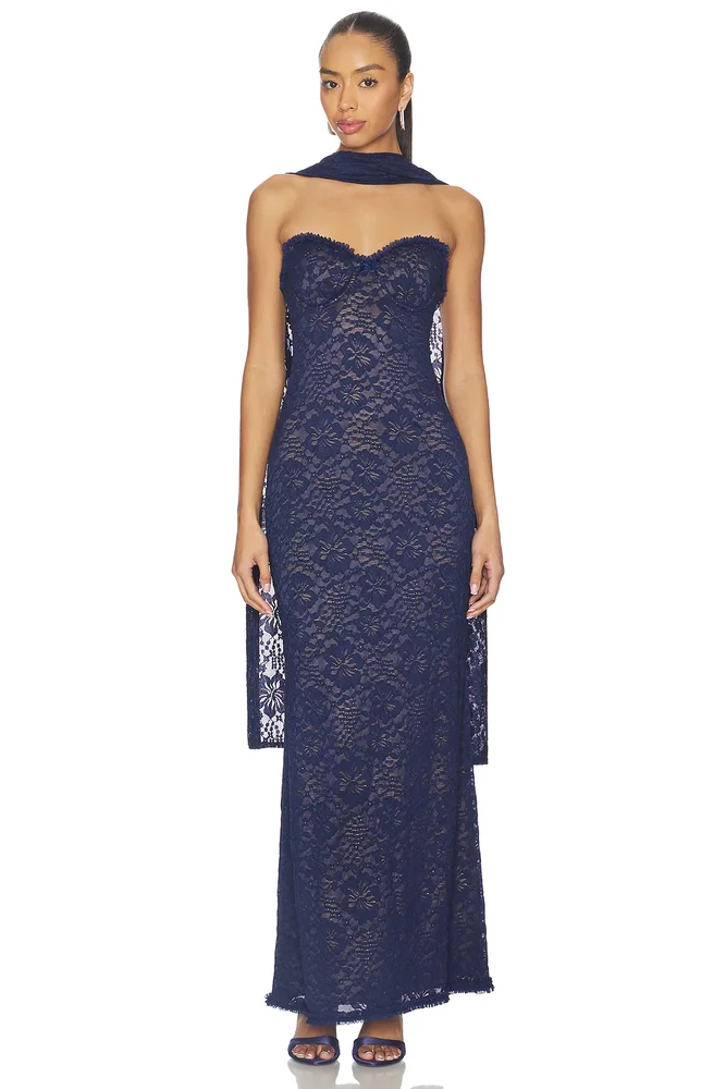 Amana Strapless Scarf Maxi Dress