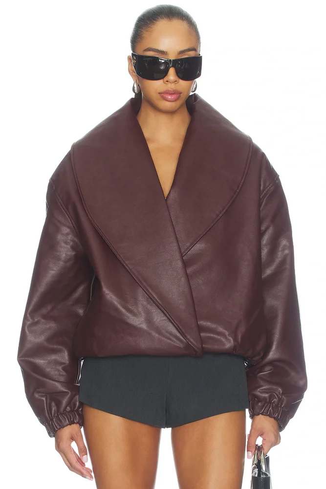 Eleni Faux Leather Bomber Jacket
