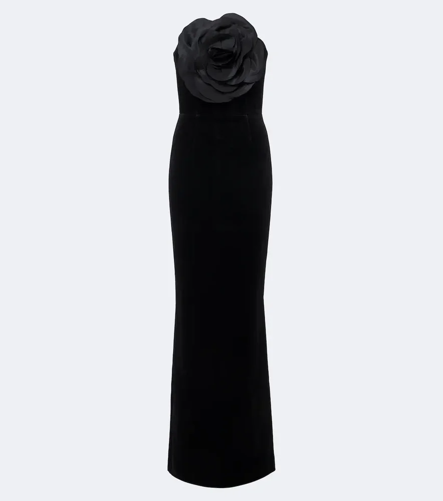 Lois Floral-appliqué Strapless Gown