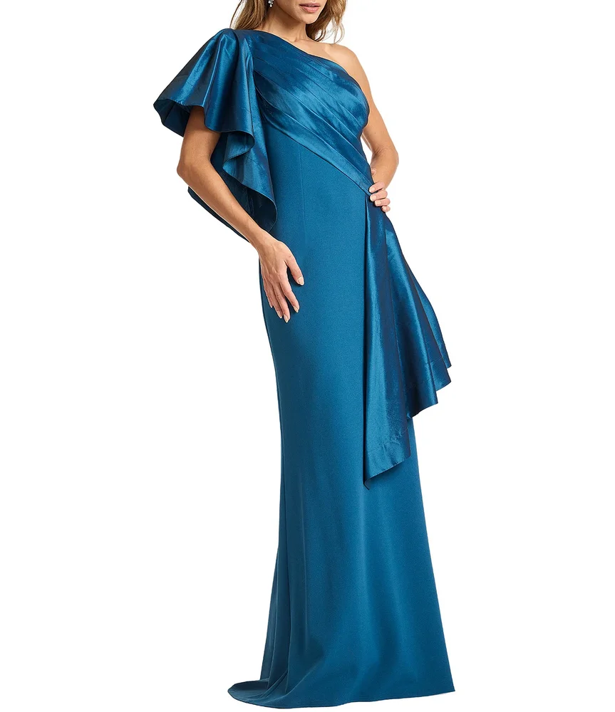 One Shoulder Draped Taffeta Crepe Gown