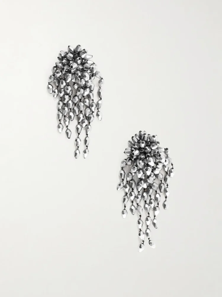 Hanabi silver-tone crystal clip earrings