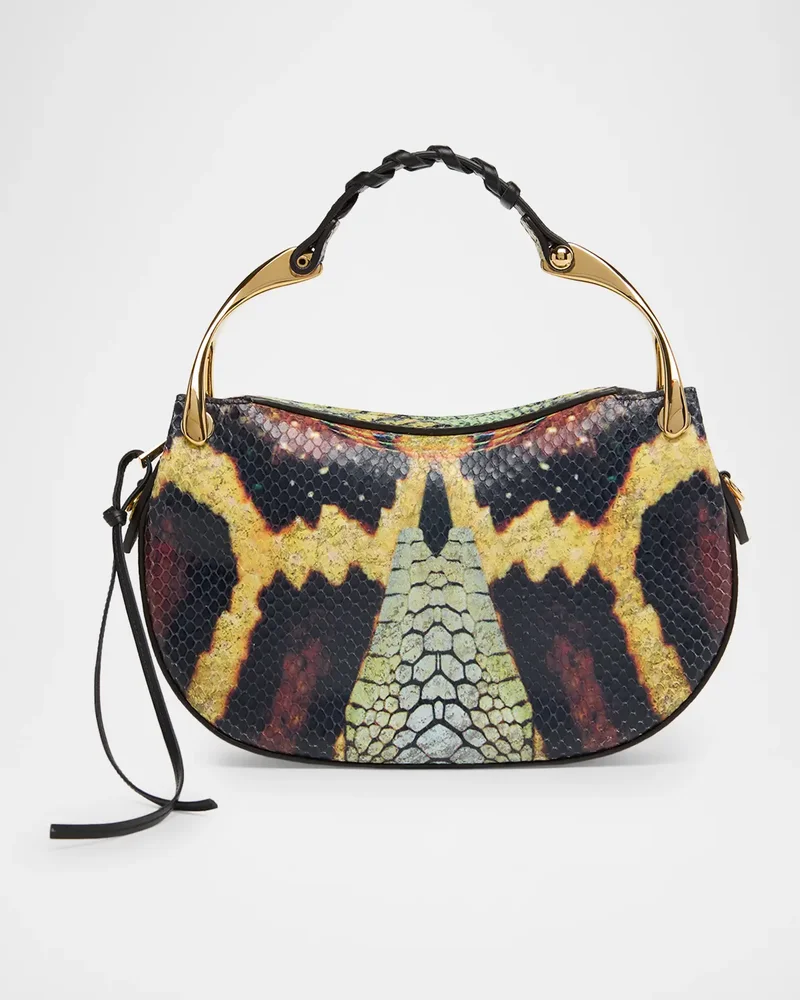 Wishbone Python-Print Sculptural Top-Handle Bag