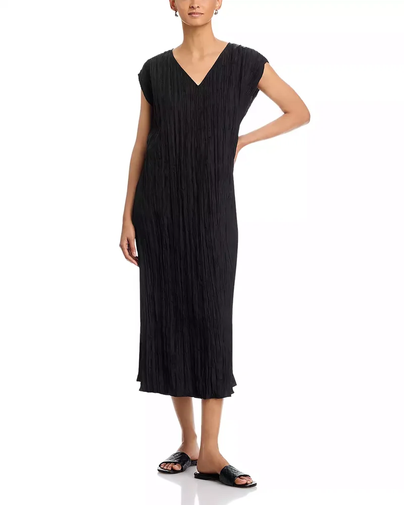 Crushed Silk V Neck Dress
