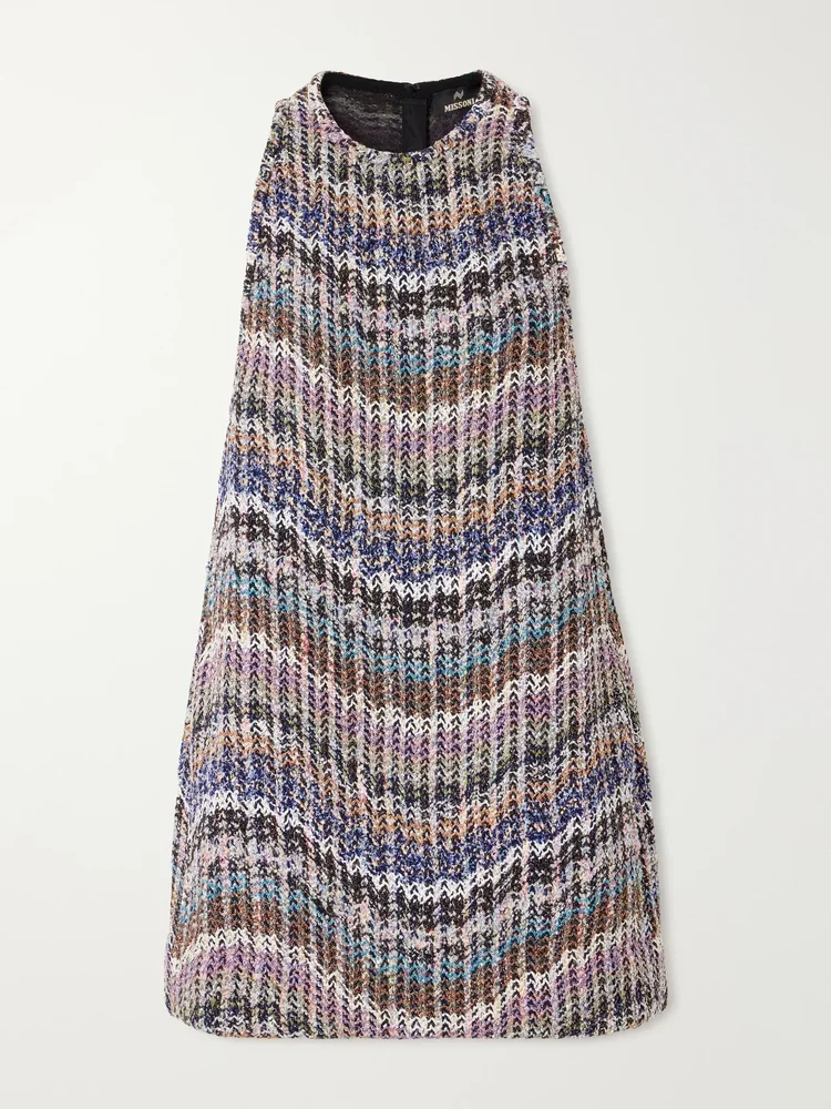 Missoni Striped metallic crochet-knit mini dress