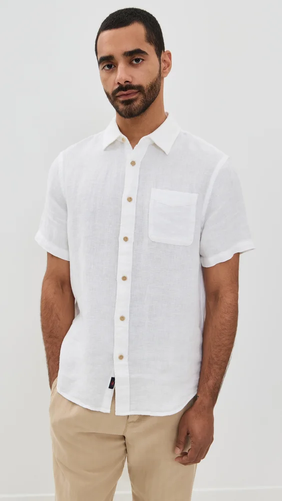 Palma Basketweave Linen Shirt (White)