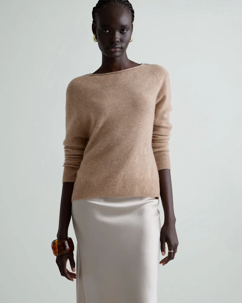 Mongolian Cashmere Boatneck Sweater in Oatmeal