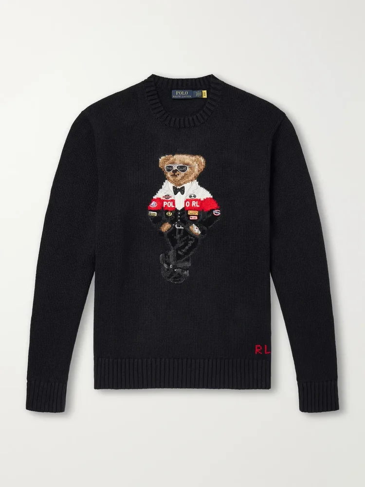 Polo Bear Intarsia-Knit Cotton and Cashmere-Blend Sweater