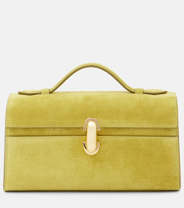 Symmetry Pochette suede tote bag in green - Savette