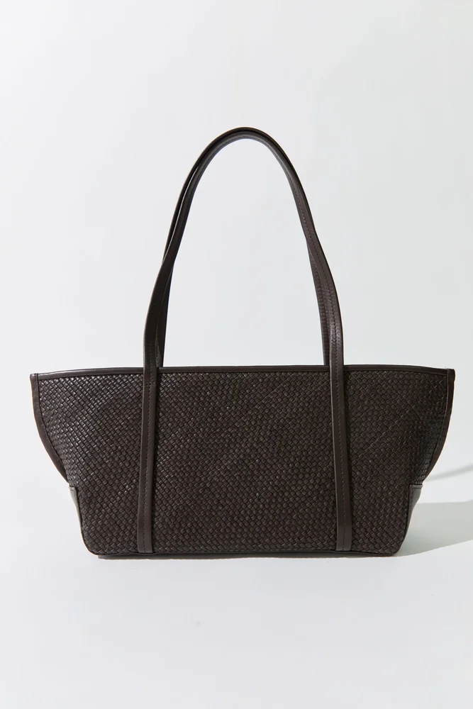 Woven Slim Bateau Tote - Coffee