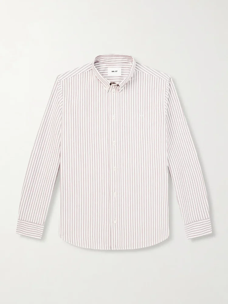 Colby 5910 Button-Down Collar Logo-Embroidered Striped Organic Cotton Shirt