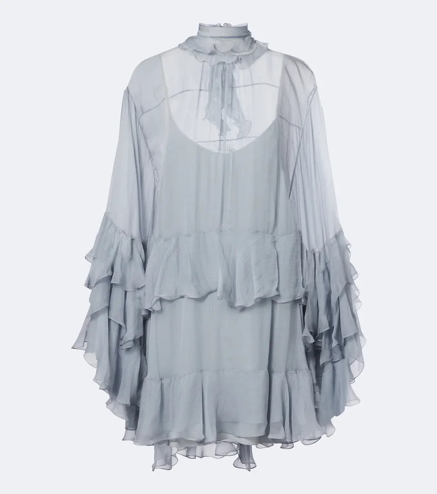 Ruffled silk muslin minidress