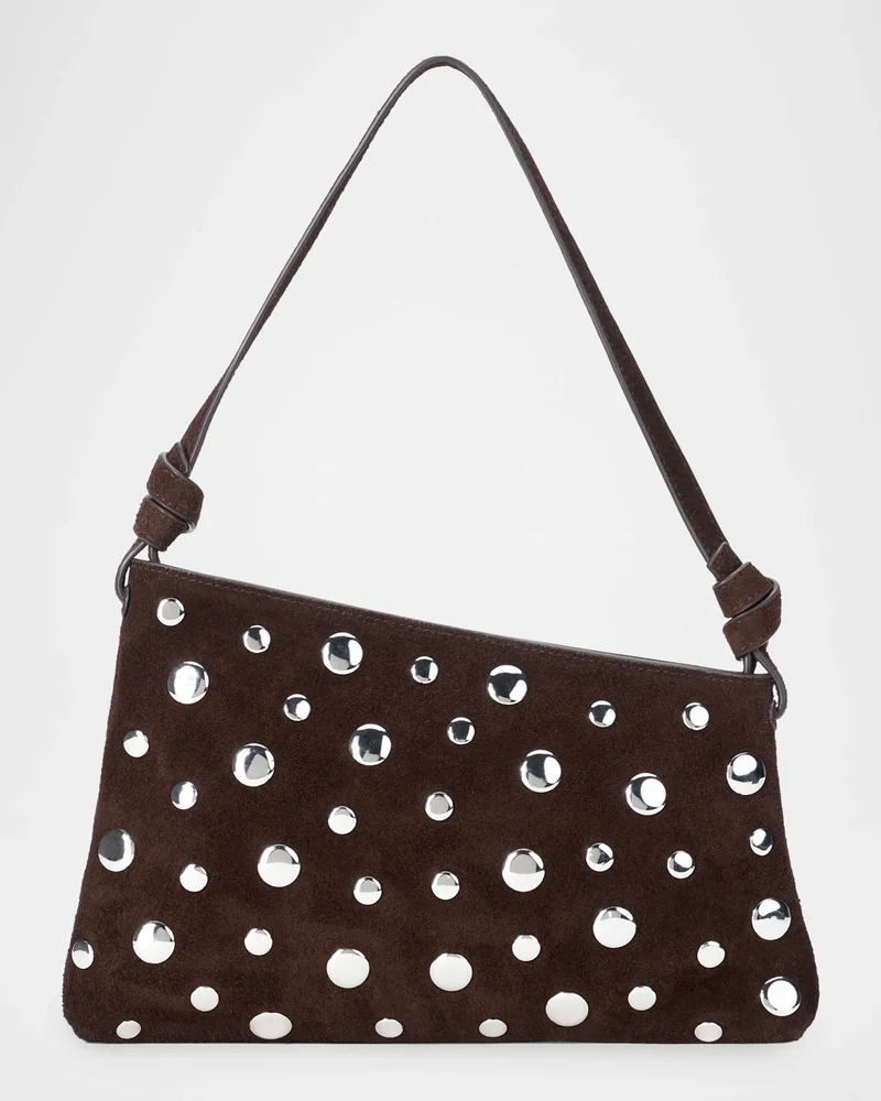 Dani Angular Studded Suede Shoulder Bag