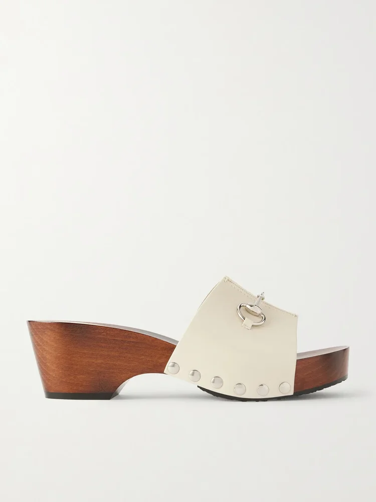 Embellished leather clogs