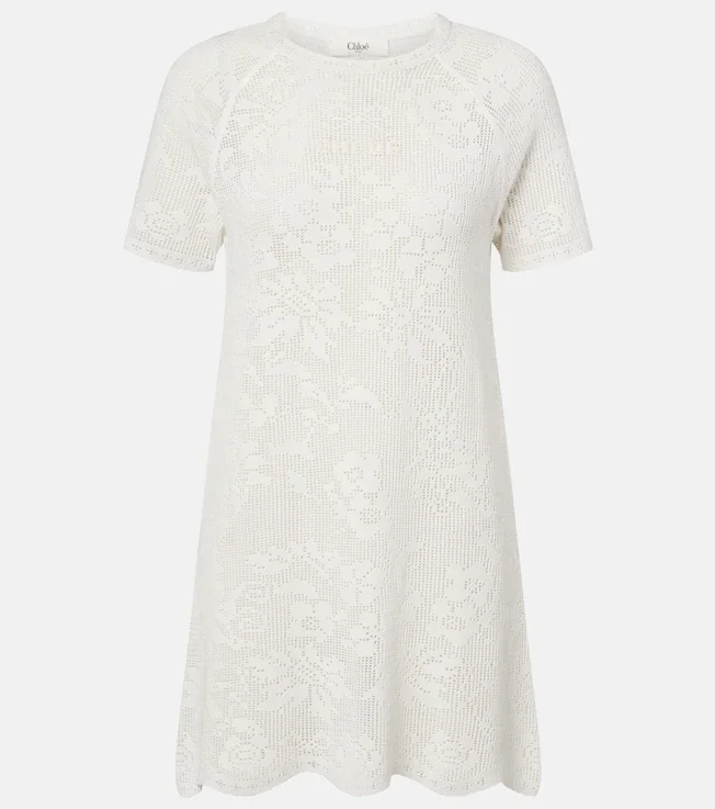 Pointelle scalloped cotton minidress