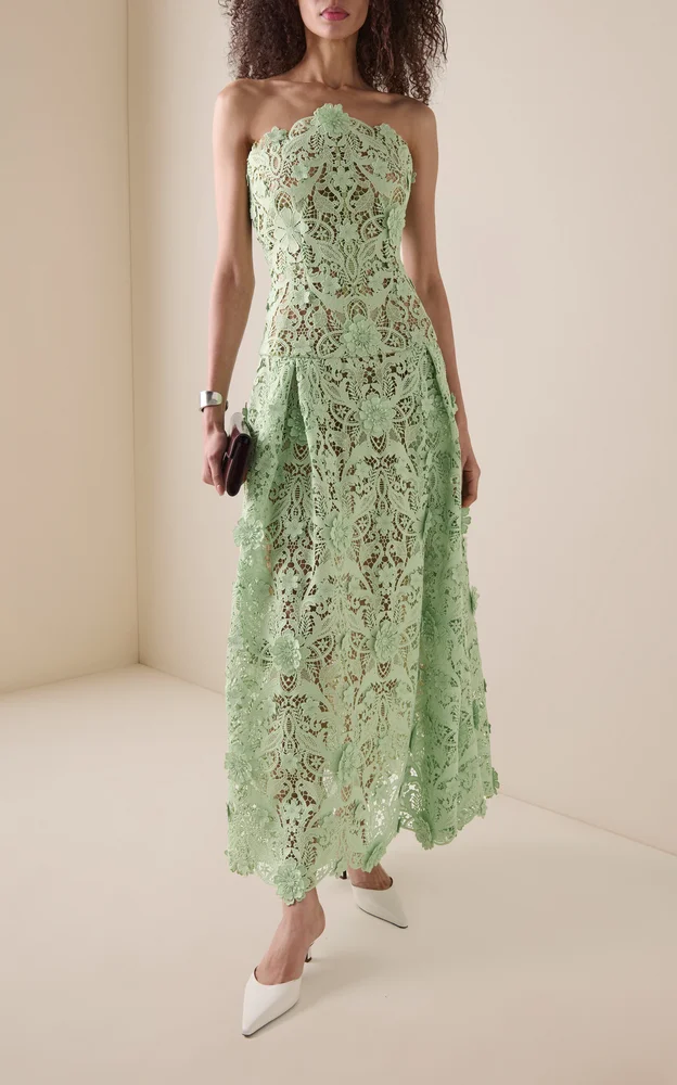 Corseted Silk-Blend Macrame Midi Dress