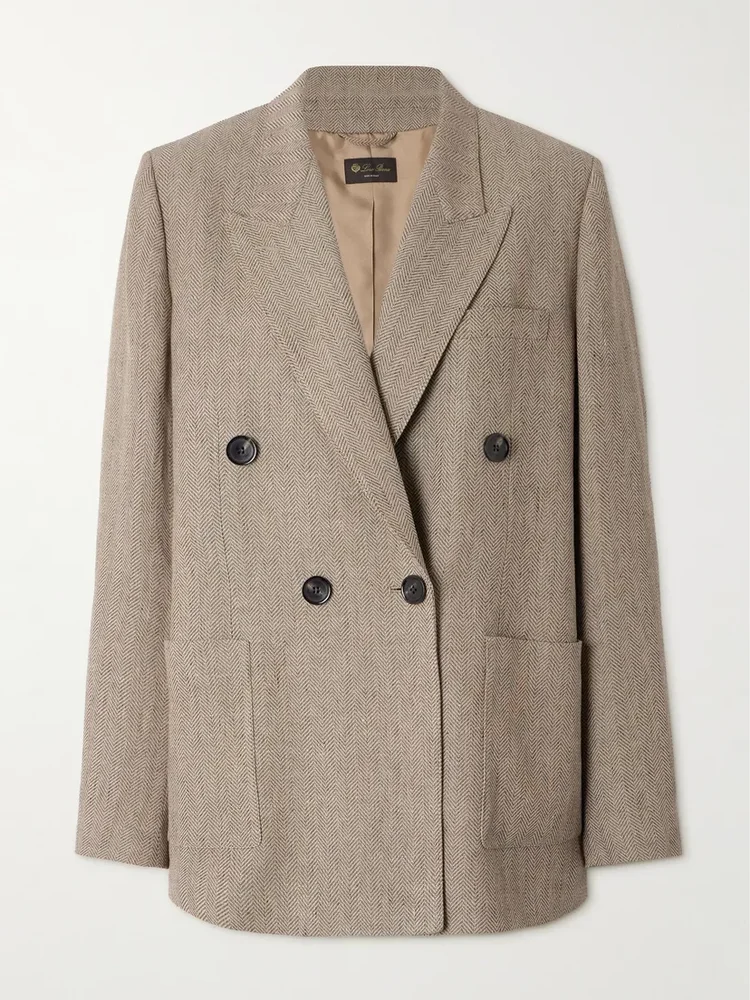 Genny double-breasted herringbone linen blazer