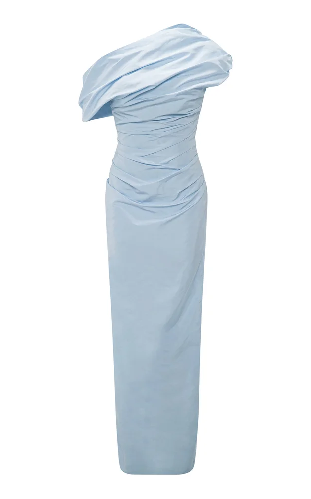 Asymmetrical Draped Taffeta Maxi Dress