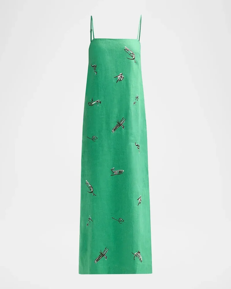 Wanda Embroidered Linen-Blend Maxi Dress
