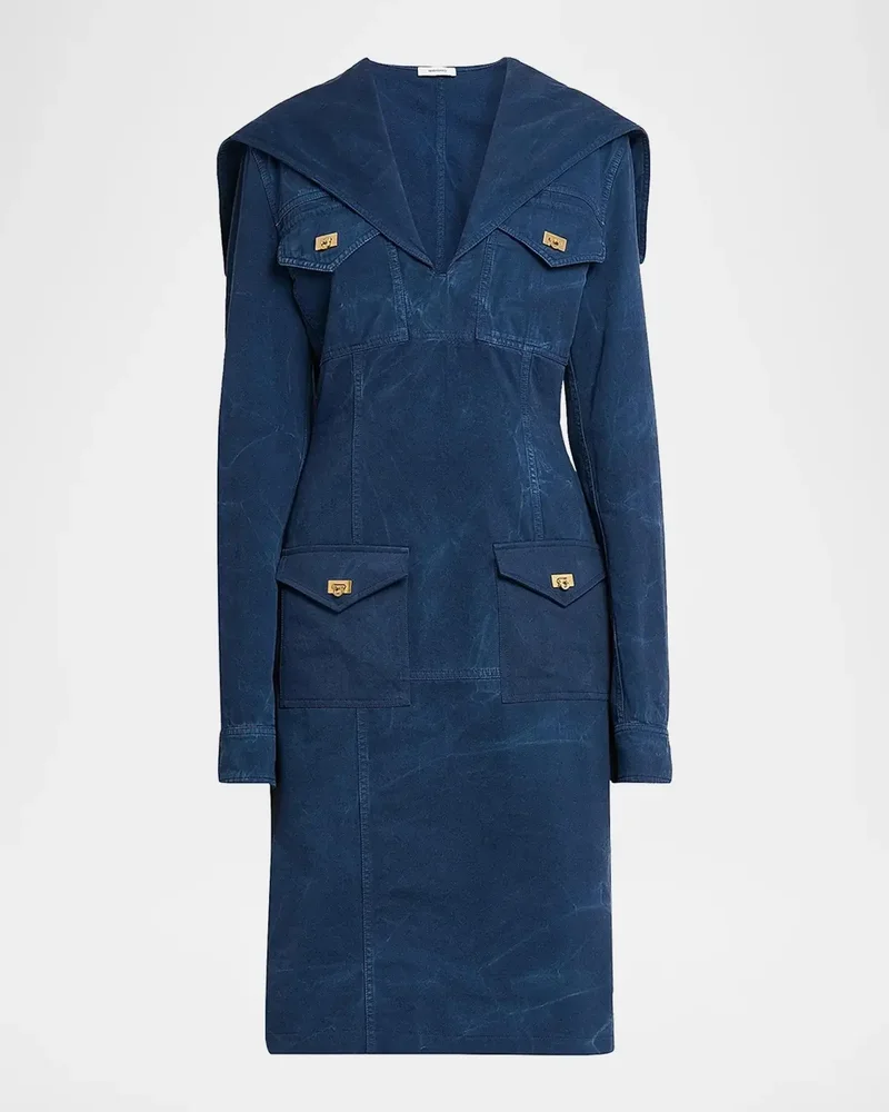 Washed Cotton Gabardine Midi Dress