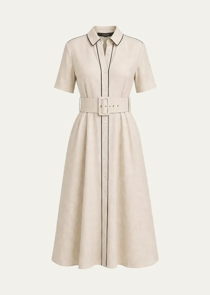 Jean Linen-Blend Belted A-Line Midi Shirtdress