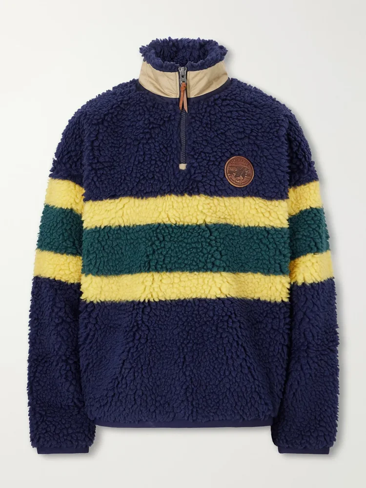 Striped Cotton-Trimmed Fleece Half-Zip Sweater
