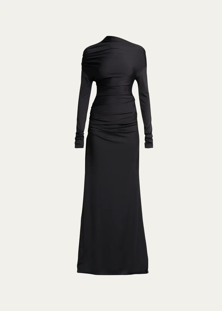 Draped Long-Sleeve Column Gown