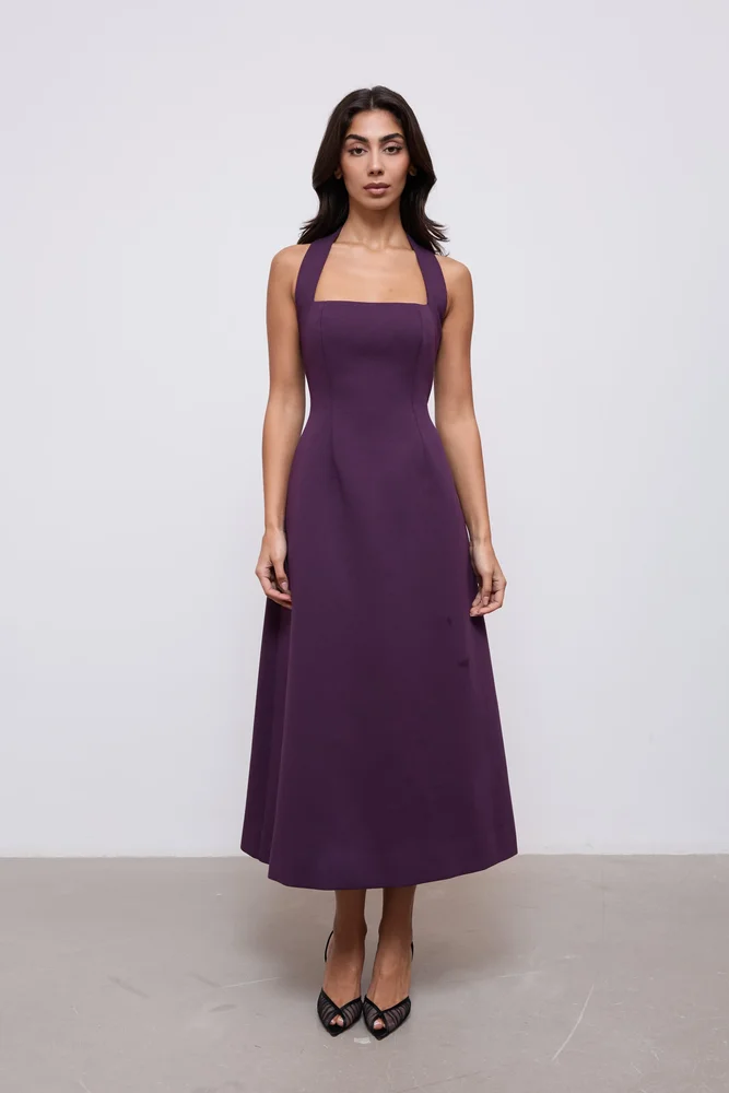 Cotton Mix Halter Midi Dress