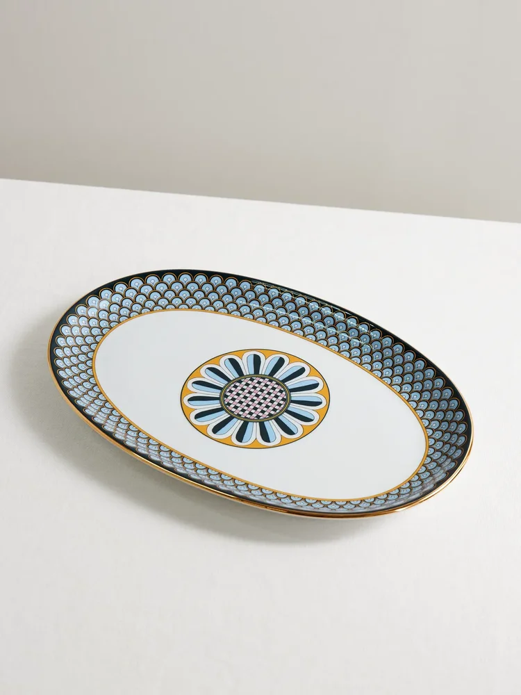 Oval gold-plated porcelain platter